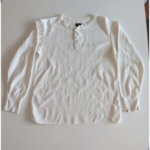 UES Long Sleeve Thermal Henley Shirt White Size 3 (US Medium) Made In Japan